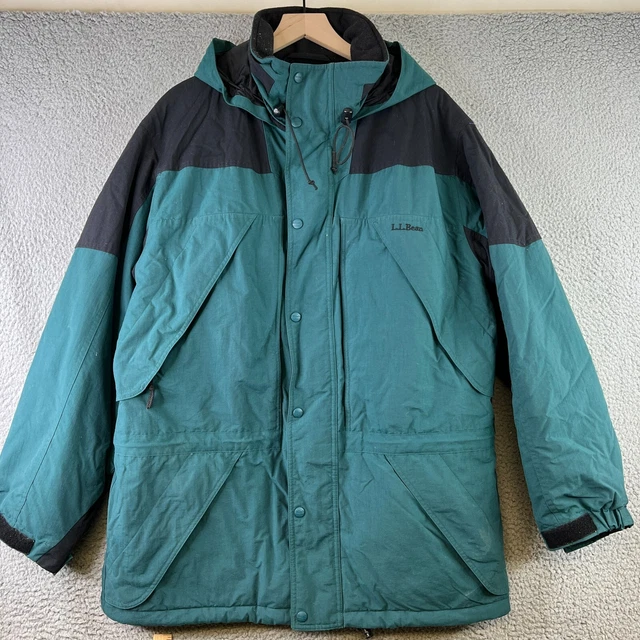 VINTAGE LL Bean Coat Mens Large L Green Black Full Zip Jacket Spell Out Logo