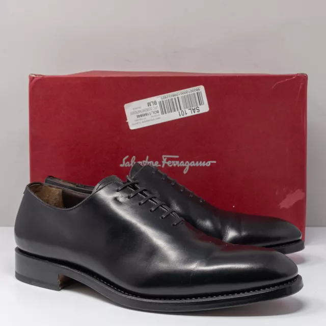 Salvatore Ferragamo Angiolo Tramezza Black Leather Wholecut Oxfords Size 9 E