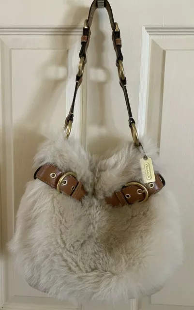 RARE COACH Lambs Wool Shoulder Tote No H05S-3575
