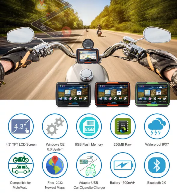 Wasserdicht 4,3" Zoll Motorrad GPS NAV Bluetooth Auto Navigationsgerät 48 Länder 2