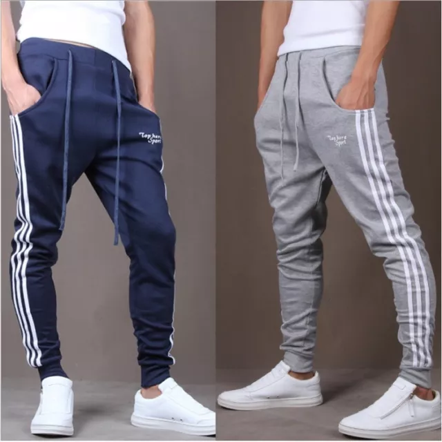 MENS GYM SLIM Fit Trousers Tracksuit Bottoms Skinny Joggers Sweat