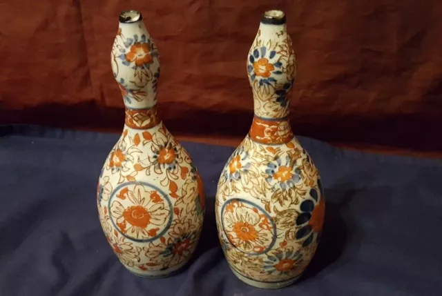 Paire De Japonais Ancien Gourde Vases Fin 19th/Début 20th Siècle Meiji