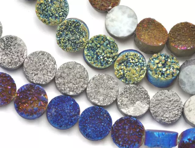 4 pièces de monnaie cabochon à dos plat Druzy Dusy Agate Quartz disque pierres précieuses perles