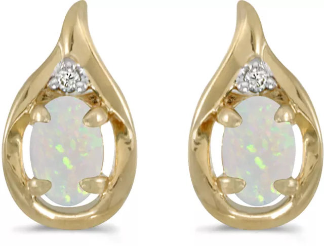 14k Gelbgold Oval Opal und Diamant Ohrringe (CM-E1241X-10)