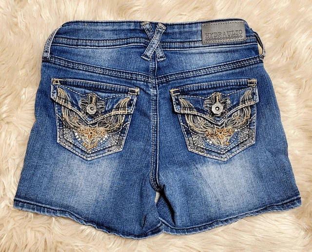 Hydraulic Lola Curvy Denim Jean Bootie Shorts Size 0 Floral Embroidered Jorts
