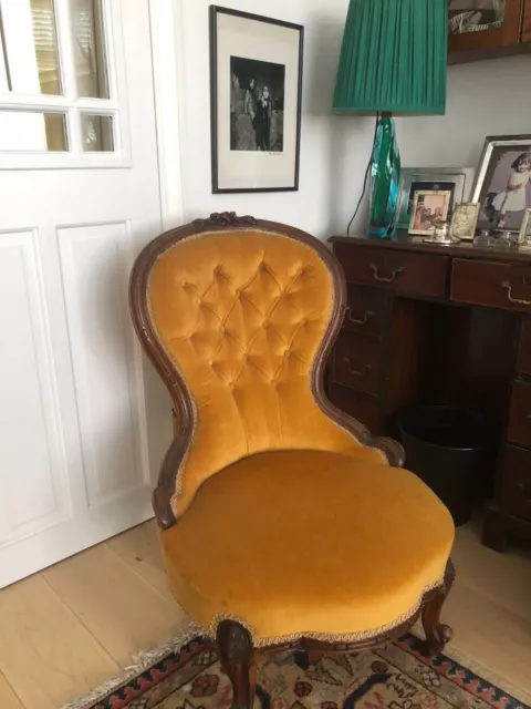 SMALL VICTORIAN DARKWOOD button Back Slipper Chair Antique Nursing