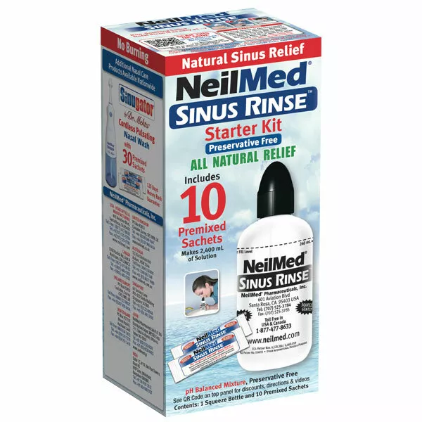 NeilMed Sinus Rinse Kit + 10 Premixed Sachets Natural Saline Nasal Irrigation