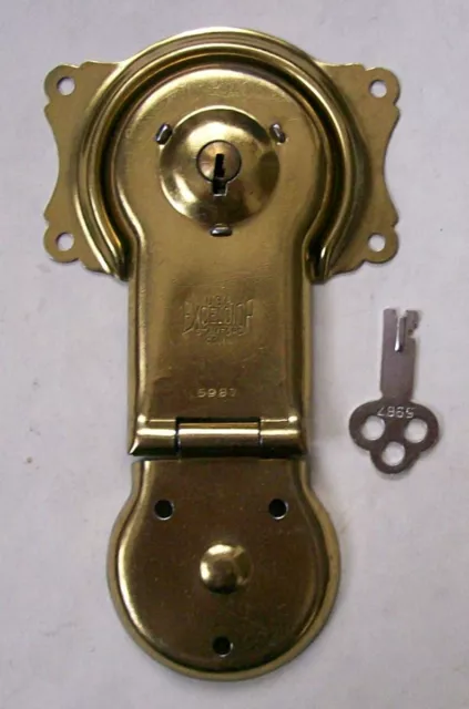 VINTAGE EXCELSIOR Steamer Trunk, Chest Lock & Key Brass & Steel NOS Hardware