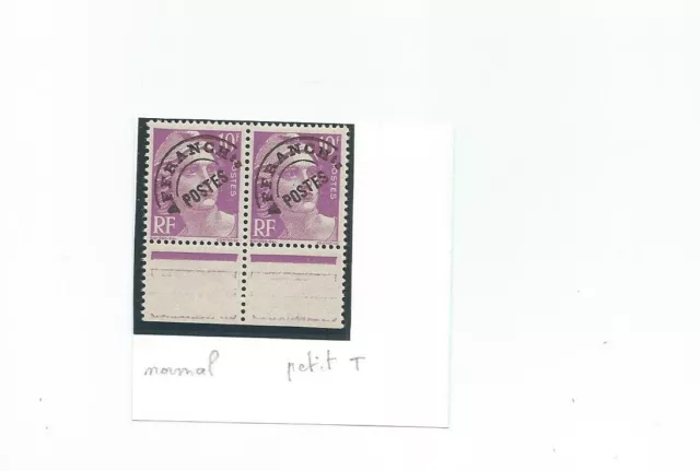 timbre variétés France préoblitéré Gandon 10F violet. Petit T tenant à normal