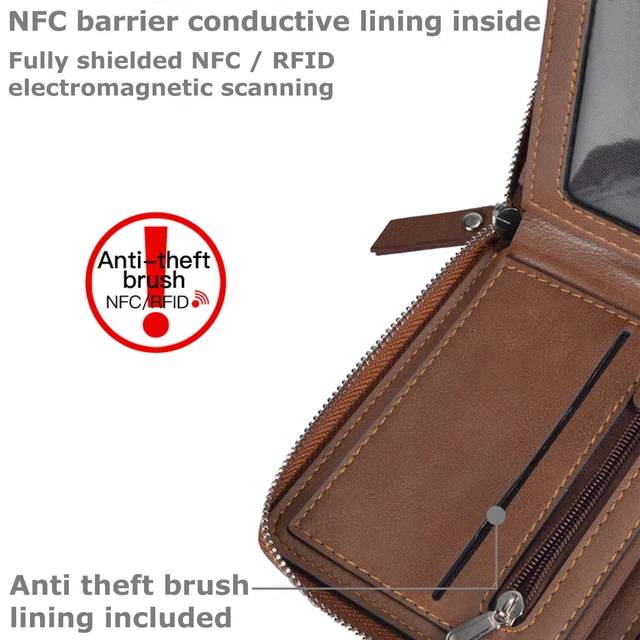 Men RFID Blocking PU Leather Bifold Wallet Credit Card ID Holder Zip Purse 3