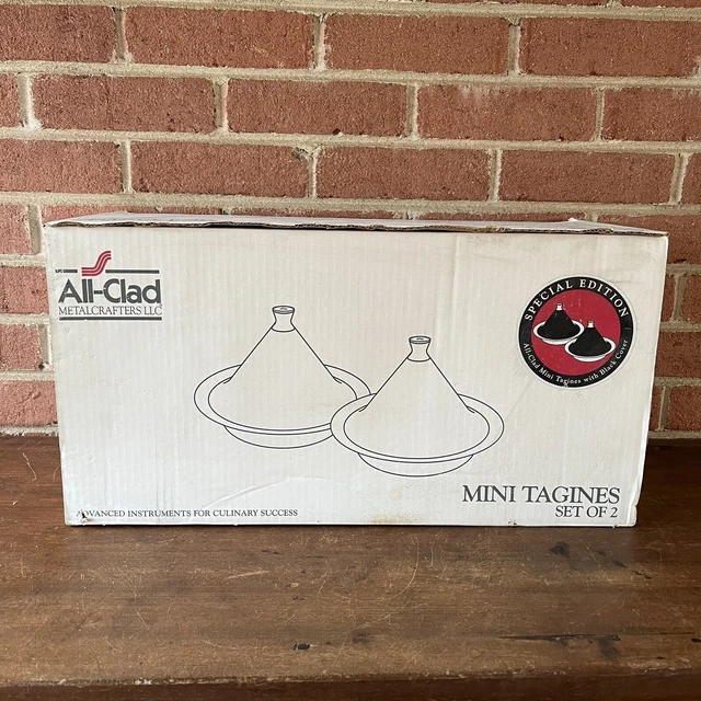 Lot of 2 All-Clad 6” Tagines Stainless Glazed Terracotta w/ Black Cover in Box Lot of 2 All-Clad 6” Tagines Stainless Glazed Terracotta w/ Black Cover in Box