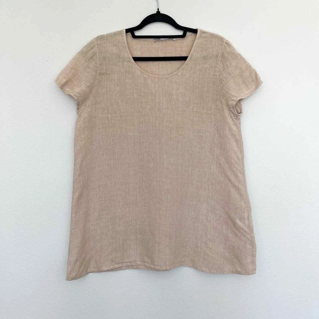 Elemente Clemente Short Sleeve Beige Crew Neck Linen Blouse