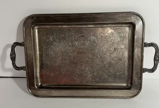 Vintage Leonard Silver Plate Butler Serving Tray Footed with Handles