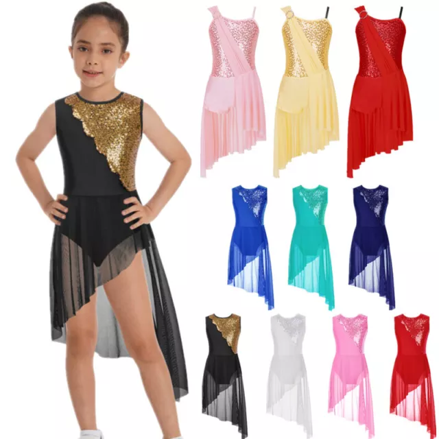 Kid Girls Shiny Sequins Ballet Jazz Dance Leotard Modern Dress Gymnastic Costume