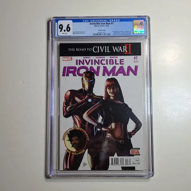 Invincible Iron Man #7, 3rd Print, CGC 9.6 NM+ (2016) 1st Cameo Riri Williams