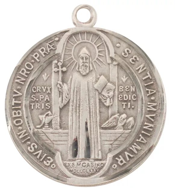 Sterling Silver 1 1/8" Saint St Benedict Patron Medal w Chain & Boxed from MRT