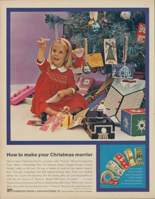 1961 Scotch Holiday Tape Vintage Print Ad Christmas Tree Presents Girl 3M LO1