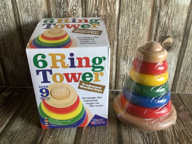 6 Ring Tower - Educational Wooden Toy Stacking Rings For Baby Toddler