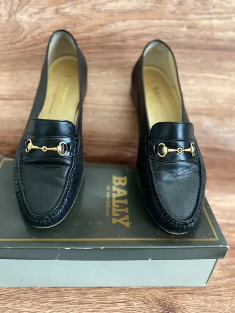 Bally Vintage Loafers Men's 10.5 Switzerland Triest Black Leather Gold Buckle