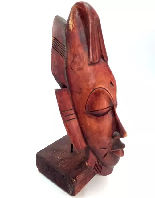 Vintage Art African Tribal Face Mask Wood Hand Carved Base Mid 20th Century Nice 2
