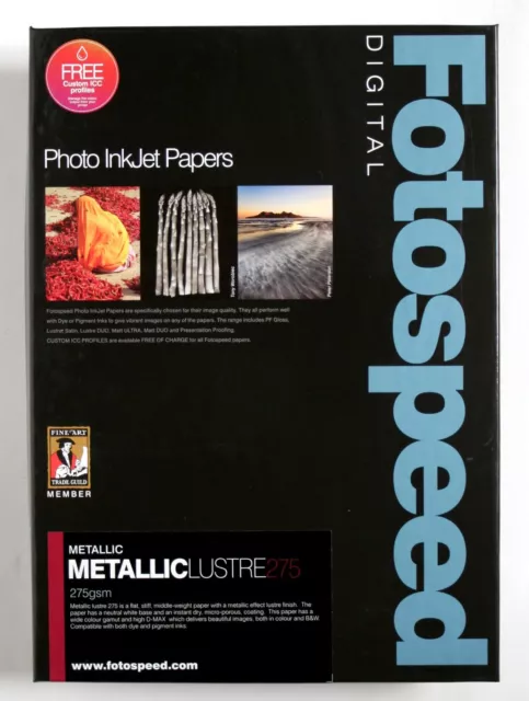 Fotospeed Metallic Lustre 275gsm Photo Paper. A4 - 25 Sheets. Pro Inkjet Media.