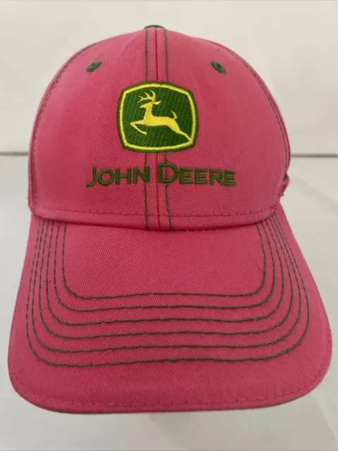 Womens John Deere Hot Pink Strap Adjustable Hat Cap Girl Farm JD Equipment EUC