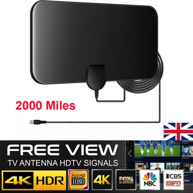 Indoor TV antenna Ariel Freeview Digital 4K HD TV High Gain Portable Aerial UK