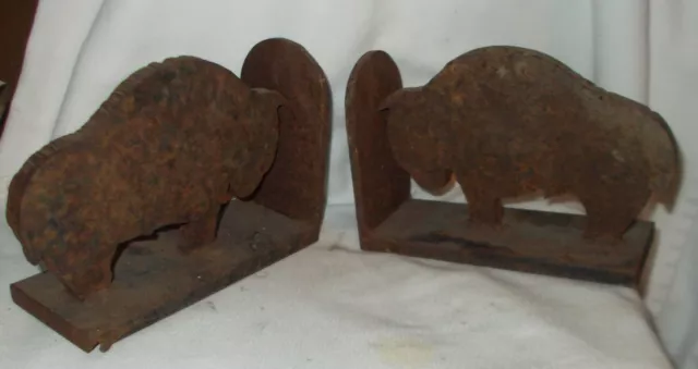 Rare Primitive Pair Iron Bookends Buffalo Western Hand Made And Designed