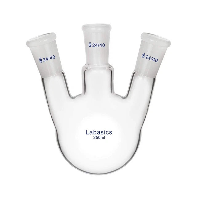 Labasics Glass 250ml 3 Neck Round Bottom Flask RBF, with 24/40 Center and Sid...