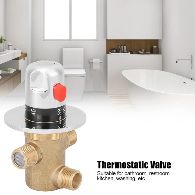 G1/2in 3 Way Brass Thermostatic Mixing Valve Faucet Temperature Mixer Control BD