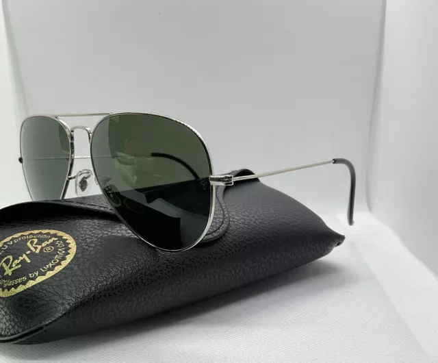 Ray-Ban 58mm Aviator Classic Silver Stainless Sunglasses - Green Glass Polarized 3