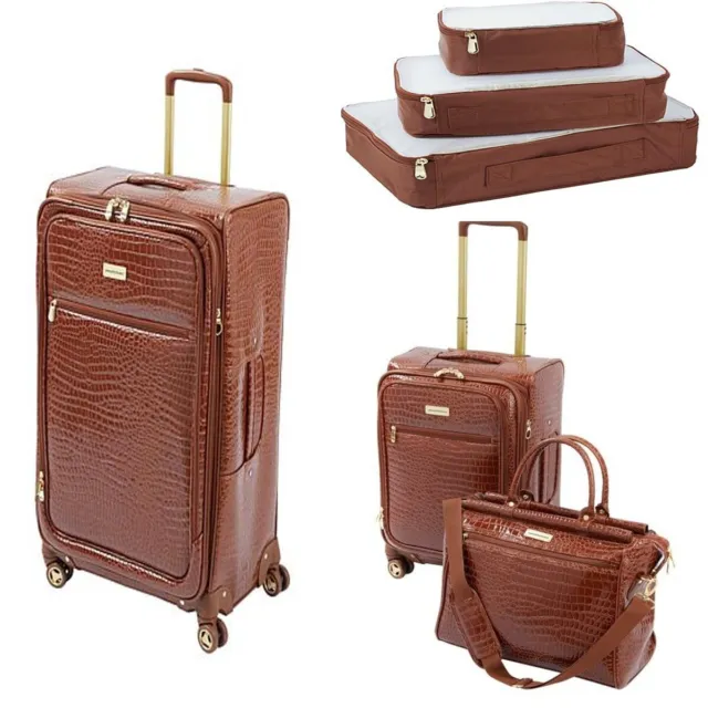 Samantha Brown Luggage Croco Embossed Jet Set Travel Collection Brown