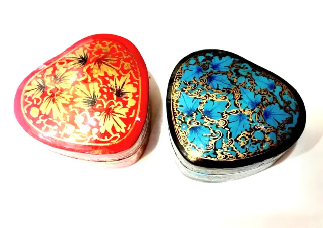 3" Gorgeous Kashmir Trinket Box Hand painted Ring Jewelry Paper Mache India Art