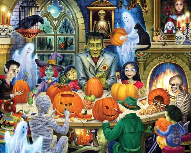 Puzzle Halloween 300 Pièces - Motif Jack-O'-Lantern (citrouille) - Grandes Pièces Pour Adultes Et Enfants