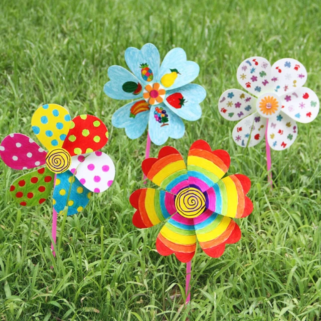 Abaodam 30 Stück DIY Windräder - Weiße Papierwindräder Zum Bemalen Für Kinder