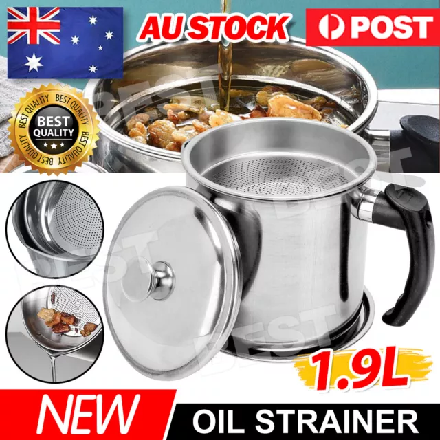 1.9L Stainless Steel Oil Filter Pot Cooking Soup Grease Strainer Separator AU