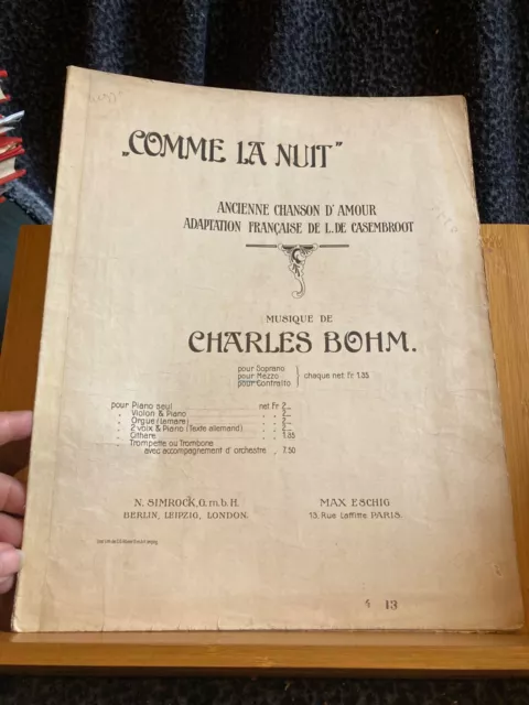Charles Bohm Comme la nuit / Still wie die nacht partition chant piano Simrock