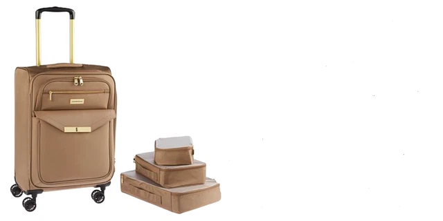 Samantha Brown 4 Piece Luggage Set- 22" Spinner & 3 Packing Cubes Taupe NWT