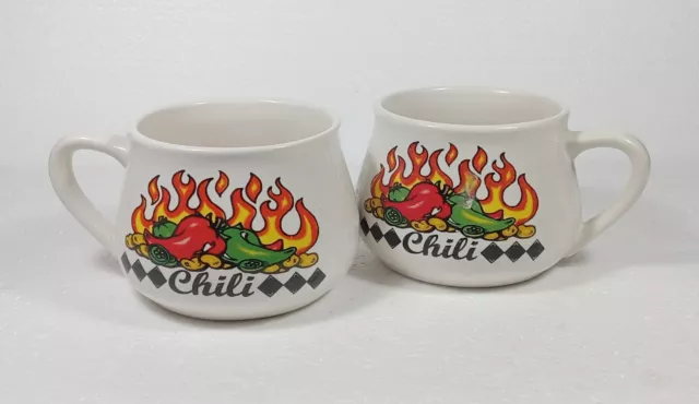 Houston Harvest Soup Bowl/Mug Set of 2 Flaming Hot Chilli's With Handles