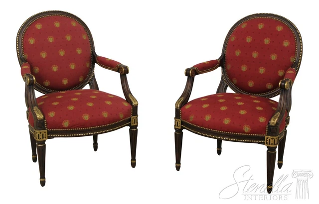 57003EC: Pair EJ VICTOR French Louis XVI Medallion Back Armchairs 57003EC: Pair EJ VICTOR French Louis XVI Medallion Back Armchairs