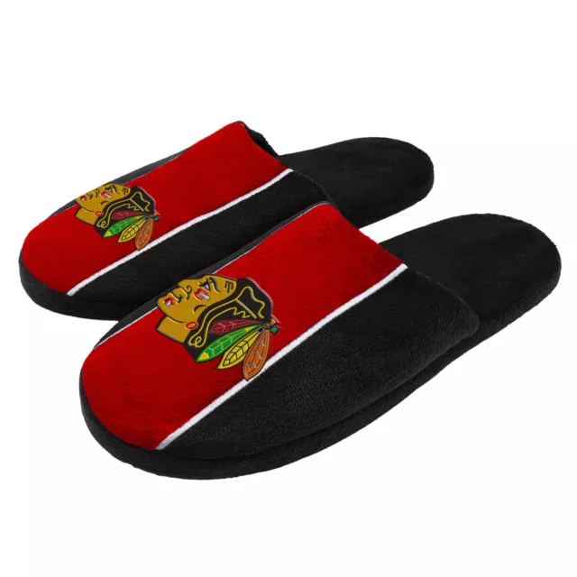 Pair of Chicago Blackhawks Big Logo Stripe Slide Slippers House shoes New STP18