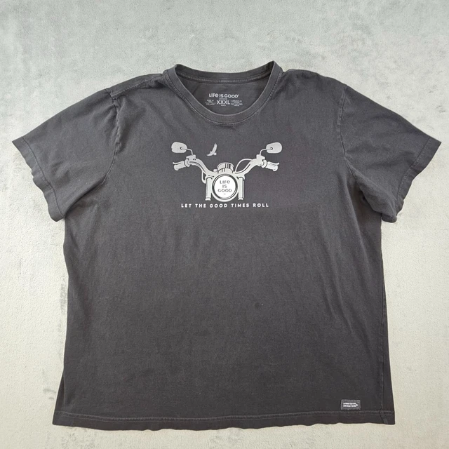 Life Is Good T-Shirt Men's 3XL Faded Black Let The Good Times Roll Motorcycle