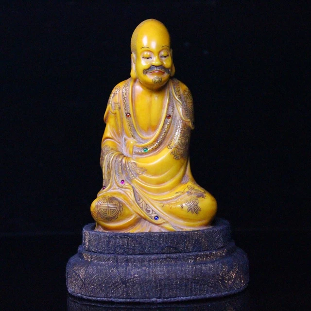 Chinese Exquisite Handmade Luohan carving Shoushan Stone Statue