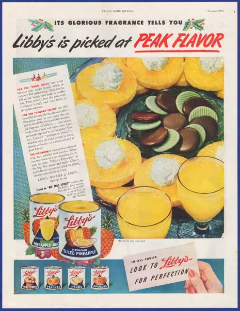 Vintage 1947 LIBBY'S Pineapple Juice Sliced Canned Fruit Ephemera 40's Print Ad