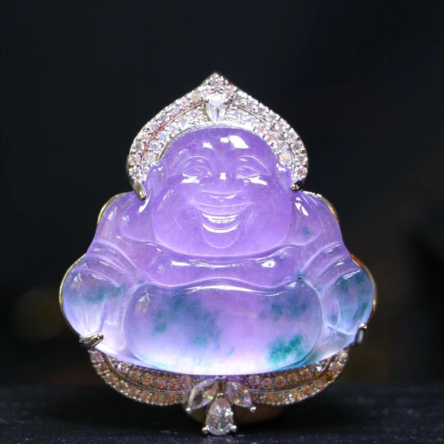 Perfect High Ice Chinese Jade Precision Carved Buddha Pendant R58
