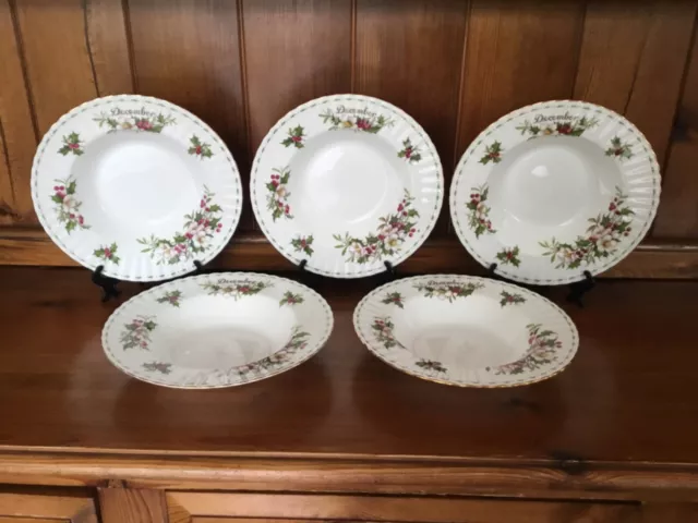 Royal Albert Flower of the Month December 5 Rimmed Soup Bowls 24cm