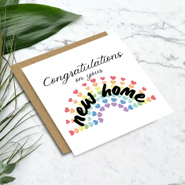 Congratulations On Your New Home Square Card-Family Rainbow Hearts Congrats Life