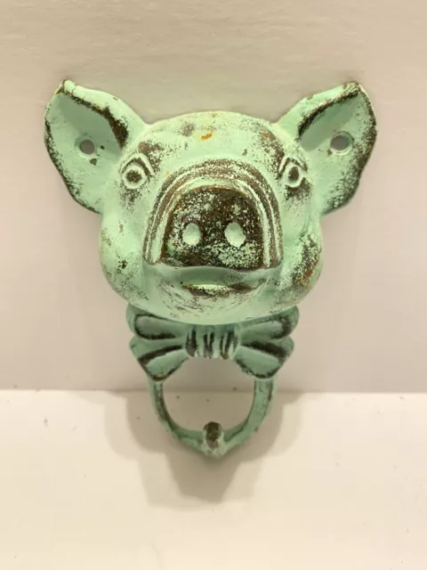 Vintage Cast Iron Pig Wall Hook Rustic Key Hanger Farmhouse Hat/Bag Holder 6.5”