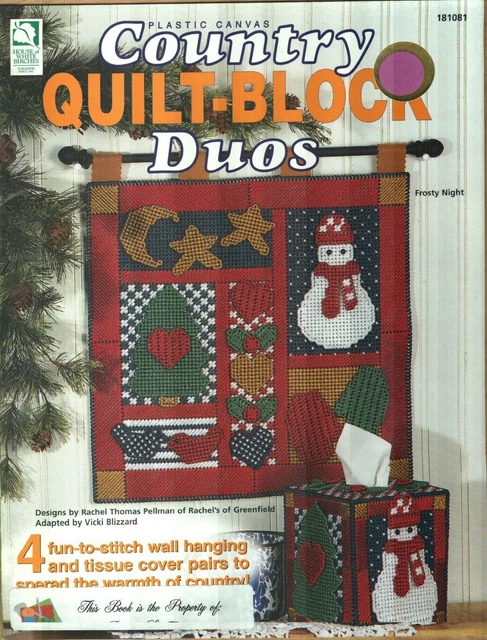 Used Country Quilt Block Duos 4 Tissue Cover Sets Plastic Canvas Pattern Book