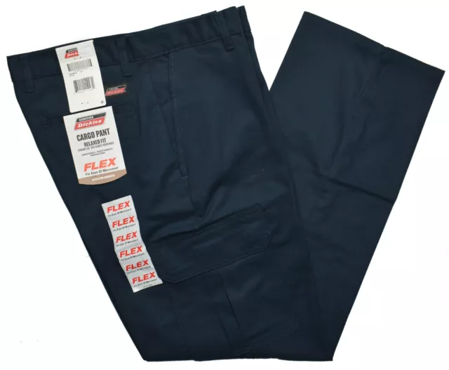 Genuine Dickies #11244 NEW Men's Navy Relaxed Fit Straight Leg Cargo Pants